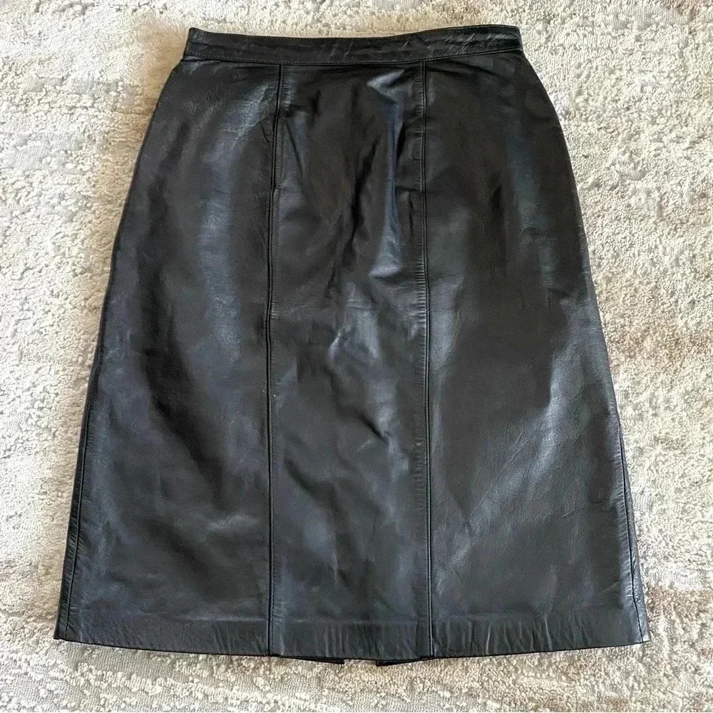 Evan Davies Petites Vintage 100% Leather Pencil Skirt Above Knee: 6